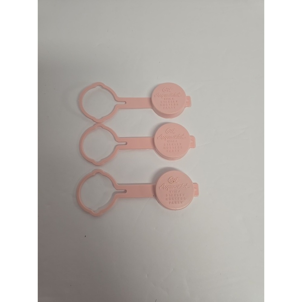 Vintage Stanley Home Products Pink Plastic Bottle Caps Hostess Party Lot of 3